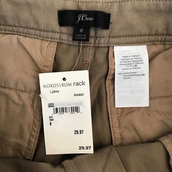 J Crew Womens Size 8 Khaki Ankle Cropped Straight Leg Cotton Zipper Pockets NEW! - Picture 4 of 5